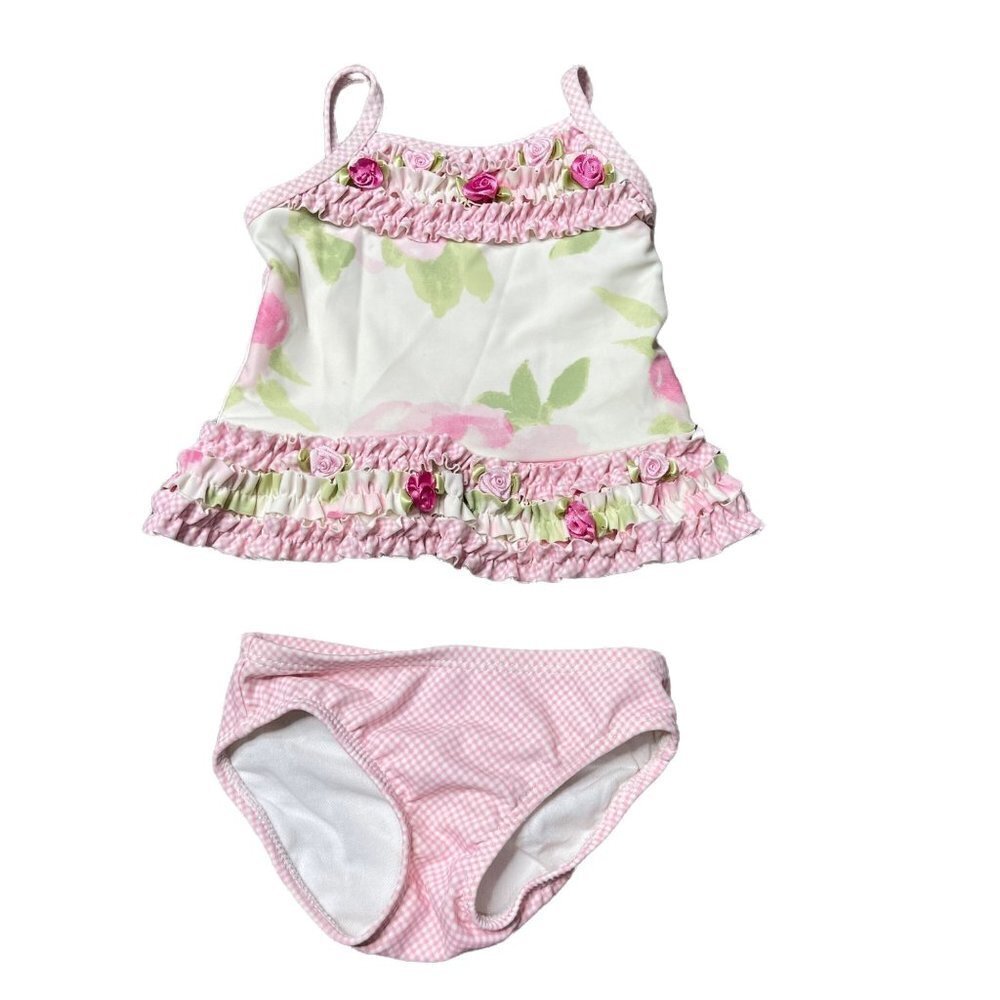 Kate Mack White & Light Pink Floral Two Piece Bathing Suit Size 6 months